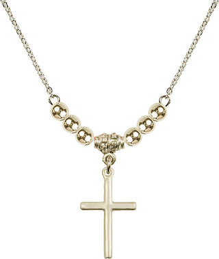 18" Hamilton Gold Plated Necklace with 4mm 14kt Gold Filled Beads featuring a 14kt Gold Filled Cross Medal.