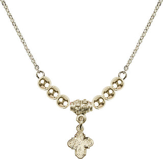 18" Hamilton Gold Plated Necklace with 4mm 14kt Gold Filled Beads featuring a 14kt Gold Filled 4-Way Medal.