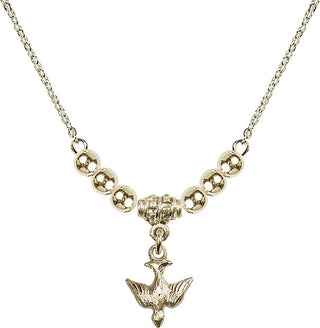 18" Hamilton Gold Plated Necklace with 4mm 14kt Gold Filled Beads featuring a 14kt Gold Filled Holy Spirit Medal.