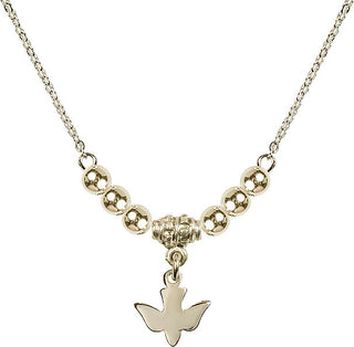 18" Hamilton Gold Plated Necklace with 4mm 14kt Gold Filled Beads featuring a 14kt Gold Filled Holy Spirit Medal.