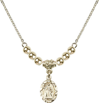 18" Hamilton Gold Plated Necklace with 4mm 14kt Gold Filled Beads featuring a 14kt Gold Filled Saint Ann Medal.