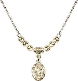18" Hamilton Gold Plated Necklace with 4mm 14kt Gold Filled Beads featuring a 14kt Gold Filled Saint Christopher Medal.