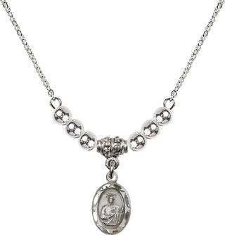 18" Rhodium Plated Necklace with 4mm Sterling Silver Beads featuring a Sterling Silver Saint Jude Medal.