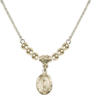 18" Hamilton Gold Plated Necklace with 4mm 14kt Gold Filled Beads featuring a 14kt Gold Filled Miraculous Medal.
