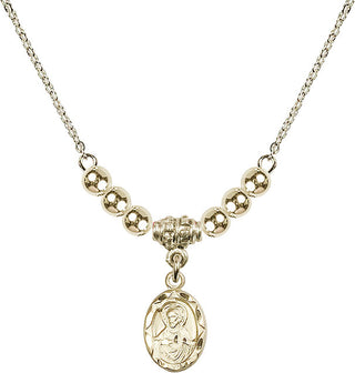 18" Hamilton Gold Plated Necklace with 4mm 14kt Gold Filled Beads featuring a 14kt Gold Filled Scapular Medal.