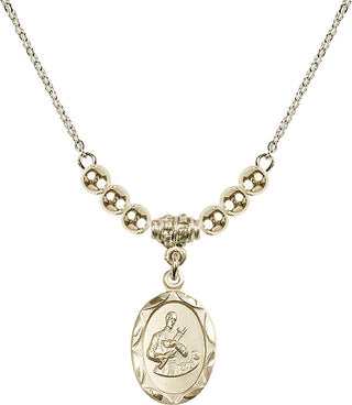18" Hamilton Gold Plated Necklace with 4mm 14kt Gold Filled Beads featuring a 14kt Gold Filled Saint Gerard Medal. Engraved Catholic Saint Jewelry