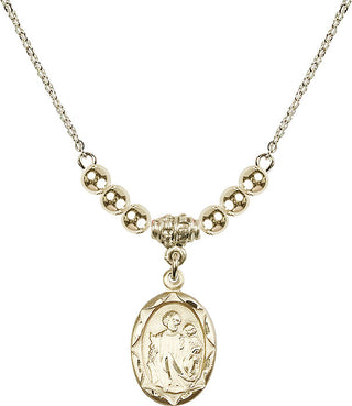 18" Hamilton Gold Plated Necklace with 4mm 14kt Gold Filled Beads featuring a 14kt Gold Filled Saint Joseph Medal. Engraved Catholic Saint Jewelry