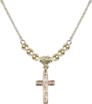 18" Hamilton Gold Plated Necklace with 4mm 14kt Gold Filled Beads featuring a 14kt Gold Filled Cross Medal.