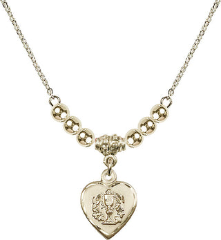 18" Hamilton Gold Plated Necklace with 4mm 14kt Gold Filled Beads featuring a 14kt Gold Filled Heart / Communion Medal.