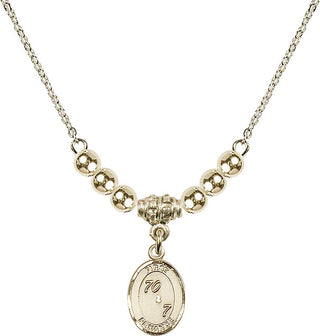 18" Hamilton Gold Plated Necklace with 4mm 14kt Gold Filled Beads featuring a 14kt Gold Filled First Penance Medal.