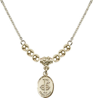 18" Hamilton Gold Plated Necklace with 4mm 14kt Gold Filled Beads featuring a 14kt Gold Filled Matrimony Medal.