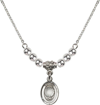 18" Rhodium Plated Necklace with 4mm Sterling Silver Beads featuring a Sterling Silver Baptism Medal.