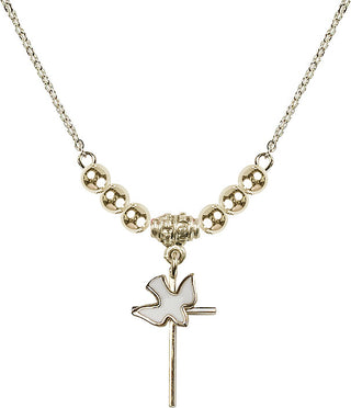 18" Hamilton Gold Plated Necklace with 4mm 14kt Gold Filled Beads featuring a 14kt Gold Filled Cross / Holy Spirit Medal.