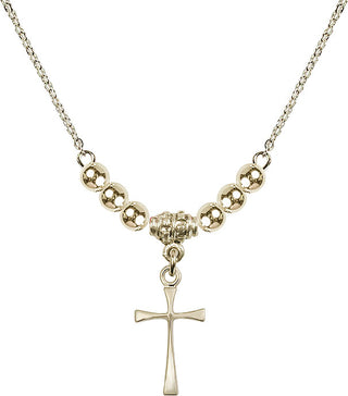18" Hamilton Gold Plated Necklace with 4mm 14kt Gold Filled Beads featuring a 14kt Gold Filled Maltese Cross Medal.