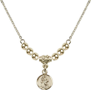 18" Hamilton Gold Plated Necklace with 4mm 14kt Gold Filled Beads featuring a 14kt Gold Filled Saint Christopher Medal.