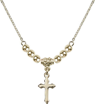 18" Hamilton Gold Plated Necklace with 4mm 14kt Gold Filled Beads featuring a 14kt Gold Filled Cross Medal.