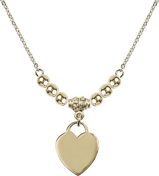 18" Hamilton Gold Plated Necklace with 4mm 14kt Gold Filled Beads featuring a 14kt Gold Filled Heart Medal. Engraved Catholic Saint Jewelry