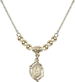 18" Hamilton Gold Plated Necklace with 4mm 14kt Gold Filled Beads featuring a 14kt Gold Filled Miraculous Medal.