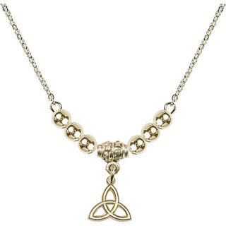 18" Hamilton Gold Plated Necklace with 4mm 14kt Gold Filled Beads featuring a 14kt Gold Filled Trinity Irish Knot Medal.