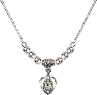 18" Rhodium Plated Necklace with 4mm Sterling Silver Beads featuring a Sterling Silver Scapular Medal.