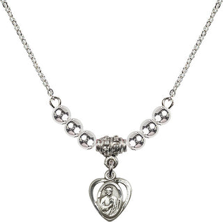 18" Rhodium Plated Necklace with 4mm Sterling Silver Beads featuring a Sterling Silver Saint Jude Medal. Engraved Catholic Saint Jewelry