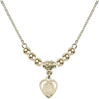 18" Hamilton Gold Plated Necklace with 4mm 14kt Gold Filled Beads featuring a 14kt Gold Filled Infant Medal. Engraved Catholic Saint Jewelry