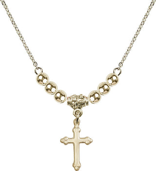18" Hamilton Gold Plated Necklace with 4mm 14kt Gold Filled Beads featuring a 14kt Gold Filled Cross Medal.