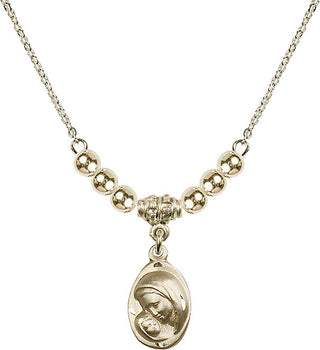 18" Hamilton Gold Plated Necklace with 4mm 14kt Gold Filled Beads featuring a 14kt Gold Filled Madonna & Child Medal.