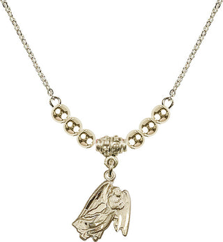 18" Hamilton Gold Plated Necklace with 4mm 14kt Gold Filled Beads featuring a 14kt Gold Filled Guardian Angel Medal.