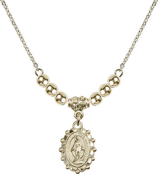 18" Hamilton Gold Plated Necklace with 4mm 14kt Gold Filled Beads featuring a 14kt Gold Filled Miraculous Medal.