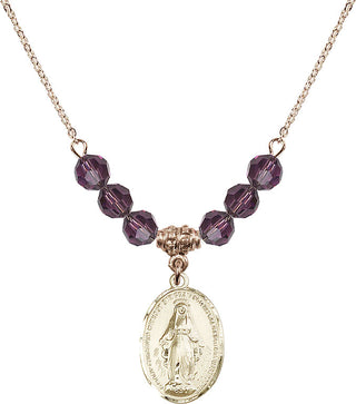 18" Hamilton Gold Plated Necklace with 4mm Amethyst Crystal Beads featuring a 14kt Gold Filled Miraculous Medal.