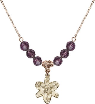 18" Hamilton Gold Plated Necklace with 4mm Amethyst Crystal Beads featuring a 14kt Gold Filled Chastity Medal.