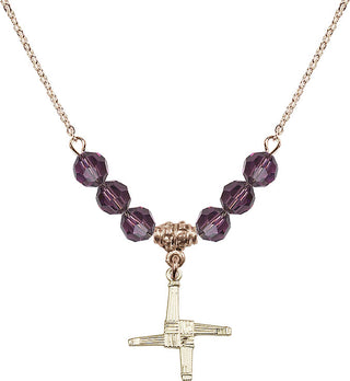 18" Hamilton Gold Plated Necklace with 4mm Amethyst Crystal Beads featuring a 14kt Gold Filled Saint Brigid Cross Medal.