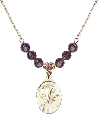 18" Hamilton Gold Plated Necklace with 4mm Amethyst Crystal Beads featuring a 14kt Gold Filled Sorrowful Mother Medal.