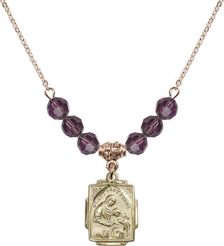 18" Hamilton Gold Plated Necklace with 4mm Amethyst Crystal Beads featuring a 14kt Gold Filled Saint Ann Medal. Engraved Catholic Saint Jewelry