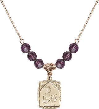 18" Hamilton Gold Plated Necklace with 4mm Amethyst Crystal Beads featuring a 14kt Gold Filled Saint Jude Medal. Engraved Catholic Saint Jewelry