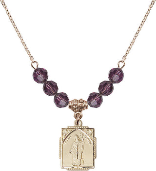 18" Hamilton Gold Plated Necklace with 4mm Amethyst Crystal Beads featuring a 14kt Gold Filled Saint Patrick Medal. Engraved Catholic Saint Jewelry