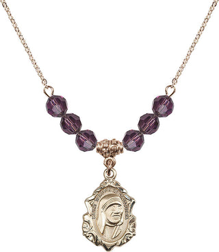 18" Hamilton Gold Plated Necklace with 4mm Amethyst Crystal Beads featuring a 14kt Gold Filled Saint Teresa of Calcutta Medal.