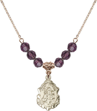 18" Hamilton Gold Plated Necklace with 4mm Amethyst Crystal Beads featuring a 14kt Gold Filled Saint Joseph Medal. Engraved Catholic Saint Jewelry