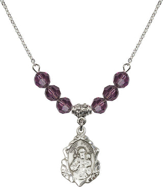 18" Rhodium Plated Necklace with 4mm Amethyst Crystal Beads featuring a Sterling Silver Saint Joseph Medal. Engraved Catholic Saint Jewelry