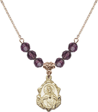 18" Hamilton Gold Plated Necklace with 4mm Amethyst Crystal Beads featuring a 14kt Gold Filled Scapular Medal.