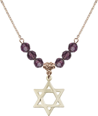 18" Hamilton Gold Plated Necklace with 4mm Amethyst Crystal Beads featuring a 14kt Gold Filled Star of David Medal.