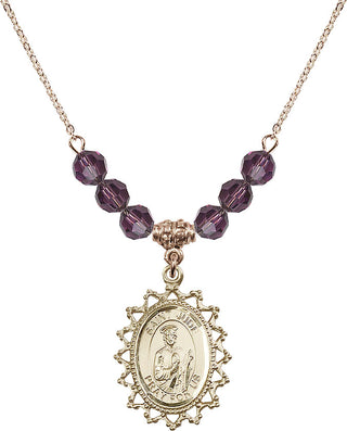 18" Hamilton Gold Plated Necklace with 4mm Amethyst Crystal Beads featuring a 14kt Gold Filled Saint Jude Medal.