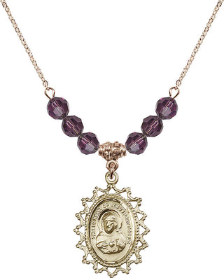 18" Hamilton Gold Plated Necklace with 4mm Amethyst Crystal Beads featuring a 14kt Gold Filled Scapular Medal.