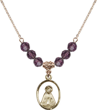 18" Hamilton Gold Plated Necklace with 4mm Amethyst Crystal Beads featuring a 14kt Gold Filled Madonna Medal.