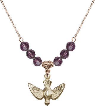 18" Hamilton Gold Plated Necklace with 4mm Amethyst Crystal Beads featuring a 14kt Gold Filled Holy Spirit Medal.