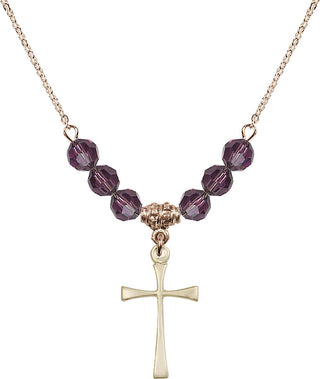 18" Hamilton Gold Plated Necklace with 4mm Amethyst Crystal Beads featuring a 14kt Gold Filled Maltese Cross Medal.