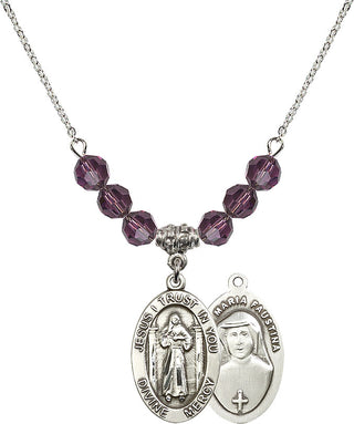 18" Rhodium Plated Necklace with 4mm Amethyst Crystal Beads featuring a Sterling Silver Divine Mercy Medal.