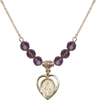 18" Hamilton Gold Plated Necklace with 4mm Amethyst Crystal Beads featuring a 14kt Gold Filled Miraculous Medal.