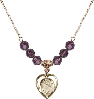 18" Hamilton Gold Plated Necklace with 4mm Amethyst Crystal Beads featuring a 14kt Gold Filled Scapular Medal.